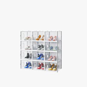 White Large 12PCS 36x28x21cm Shoebox, Plastic Mesh, Free Combination (Color: White)