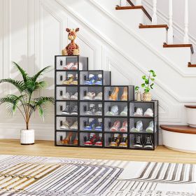 Black Small 18PCS 33x23x14cm Shoebox, Plastic, Grid, Free Combination (Color: Black)
