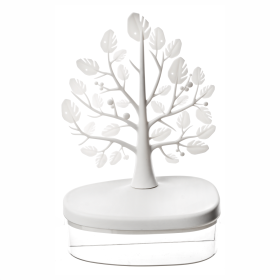 1pc Creative Tree Jewelry Storage Box - Desktop Cosmetics Display Box, Dustproof Plastic Storage Container For Jewelry, Small Items And Cosmetics (Color: White)