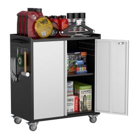 35.4 Inches Tall Metal Tool Storage Cabinet, Locking Steel Rolling Tool Box With Handles, Garage Storage Cabinet With 1 Shelf, 2 Side Pegboards A (Option: Black Gray)