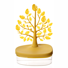 1pc Creative Tree Jewelry Storage Box - Desktop Cosmetics Display Box, Dustproof Plastic Storage Container For Jewelry, Small Items And Cosmetics (Color: Yellow)