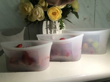 3pcs Reusable Silicone Food Storage Bags, Sandwich Snack Bags Zip Container Safe (Color: White)